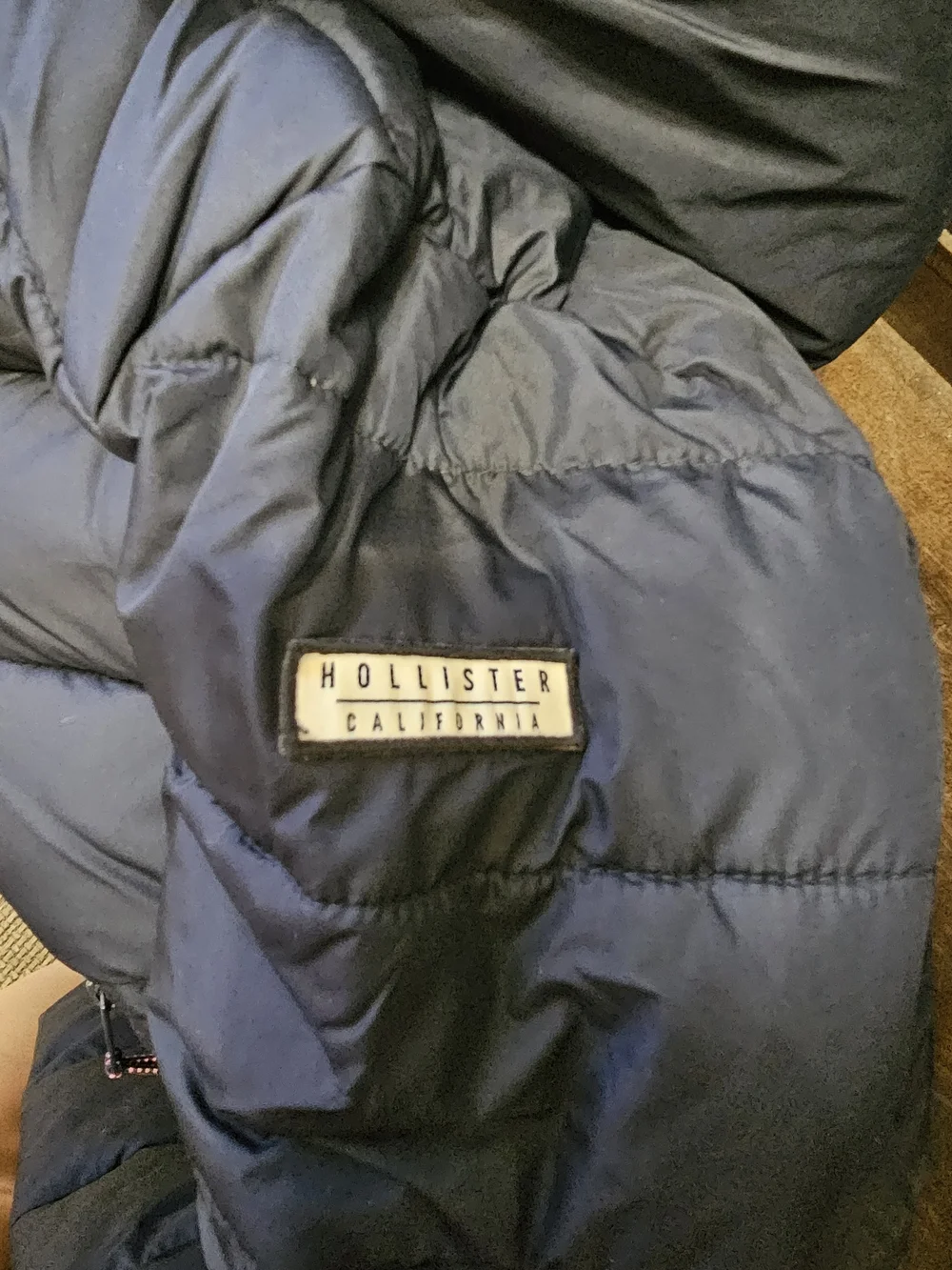 Y2k Hollister Navy Blue Puffer Jacket with Cream Sherpa Lining